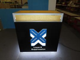 Custom Product Display Counter with Backlit Logo and LED Accent Lights, Locking Storage, and Plex Display Case